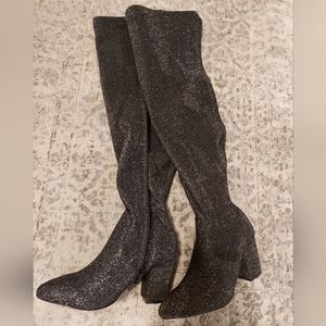 BNWT Torrid 7WW sparkly black over-knee boots, elastic on shaft